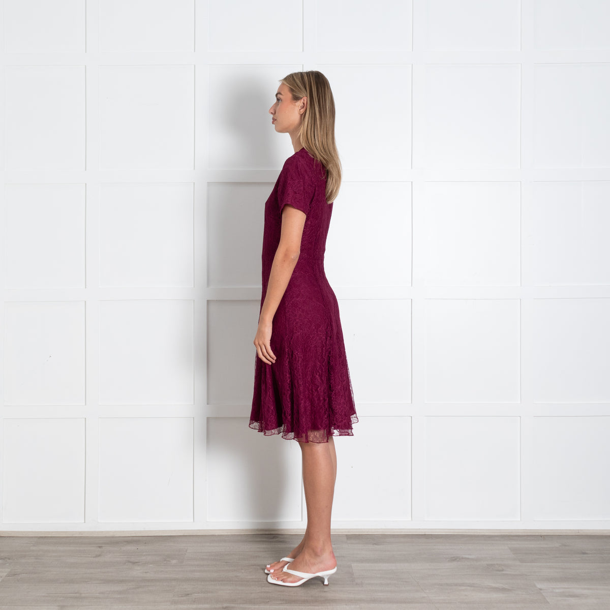 Burberry Burgundy Lace Short Sleeve Dress