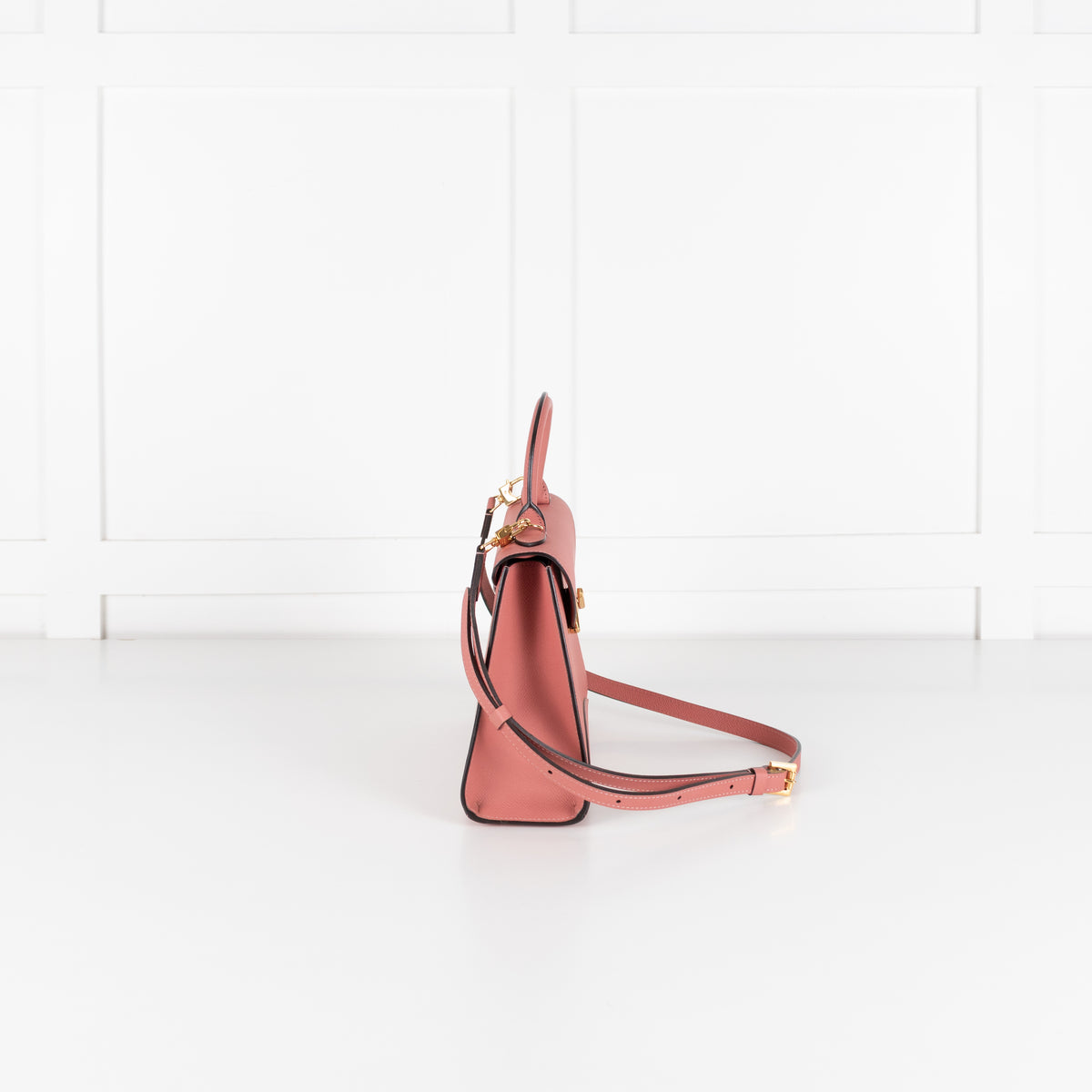 Moynat Wood Rose Calf Leather Gabrielle PM Handle Bag