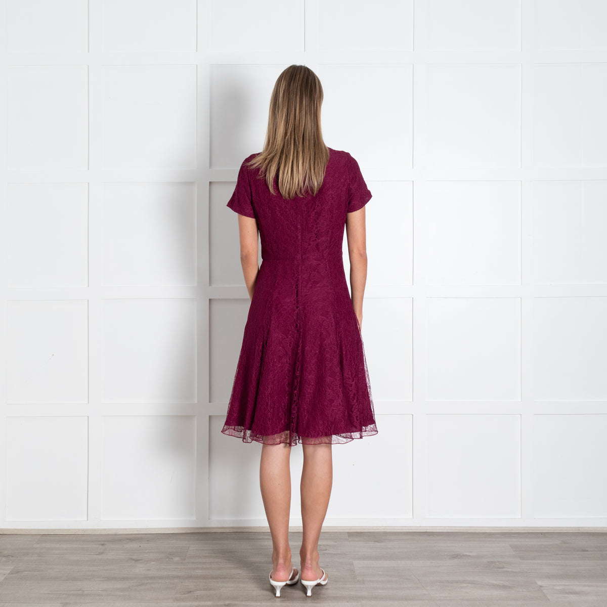 Burberry Burgundy Lace Short Sleeve Dress