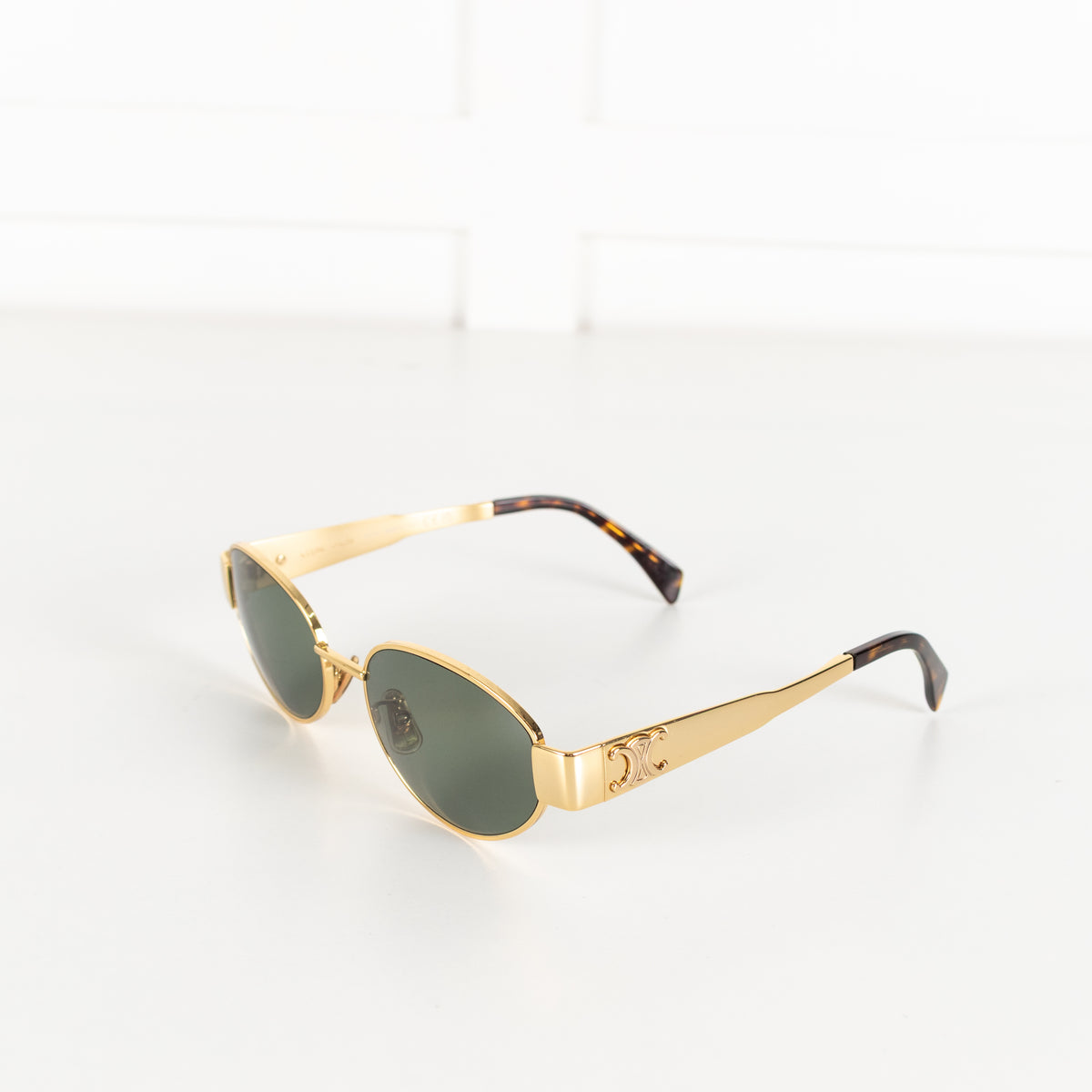 Celine Gold Metal Triomphe Oval Sunglasses