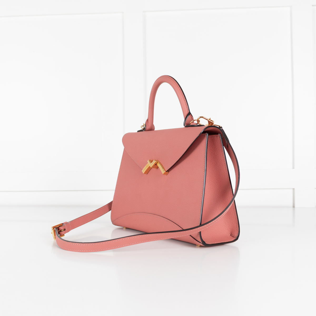 Moynat Wood Rose Calf Leather Gabrielle PM Handle Bag