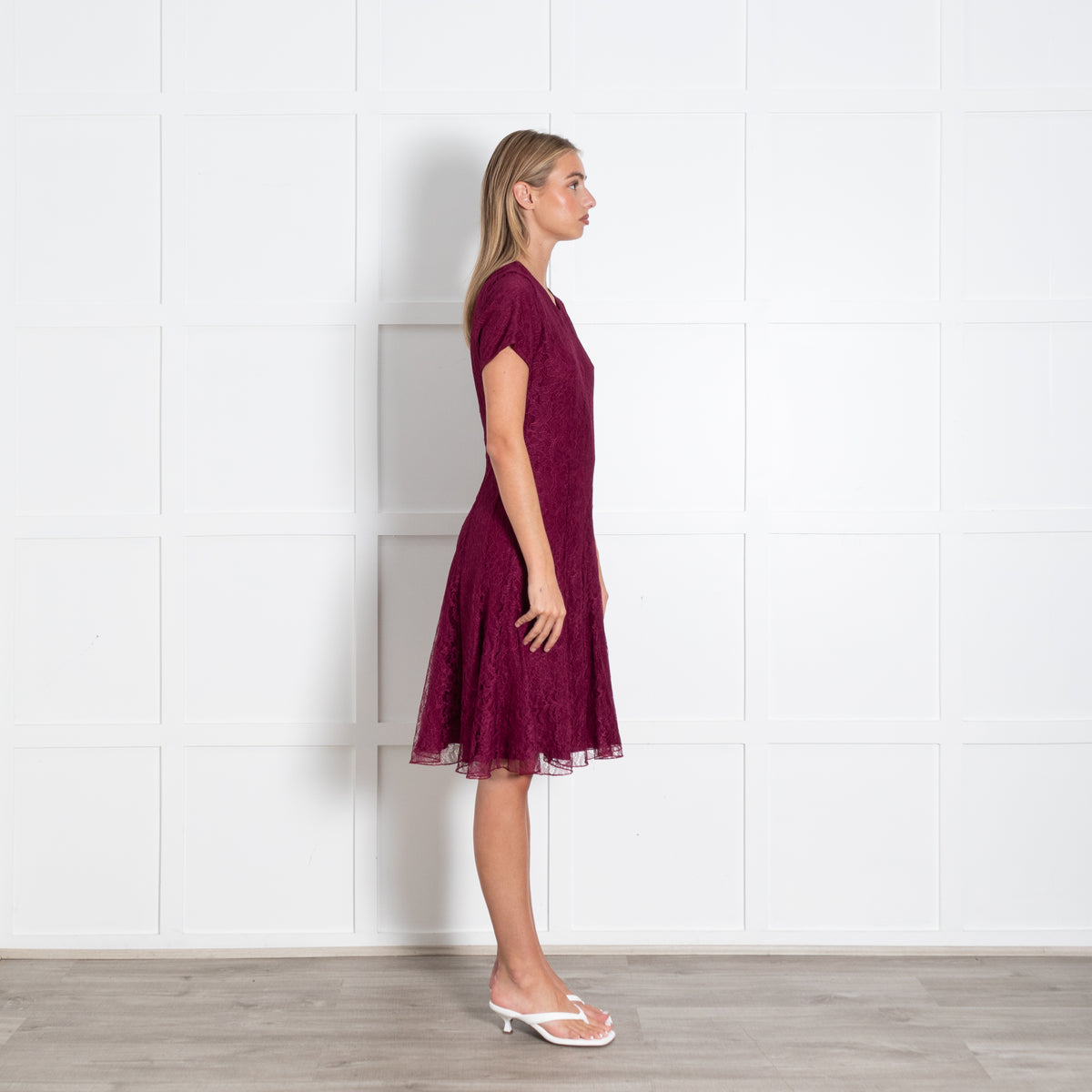 Burberry Burgundy Lace Short Sleeve Dress