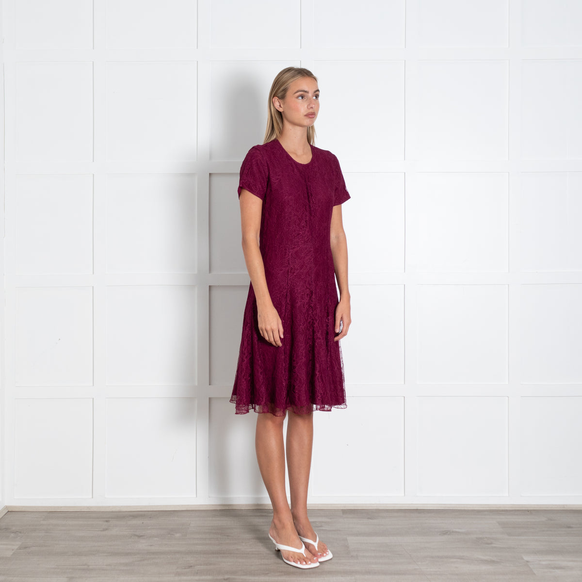 Burberry Burgundy Lace Short Sleeve Dress