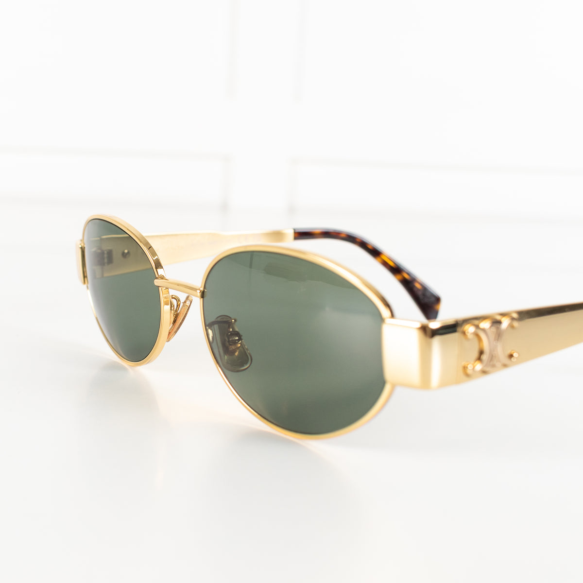 Celine Gold Metal Triomphe Oval Sunglasses
