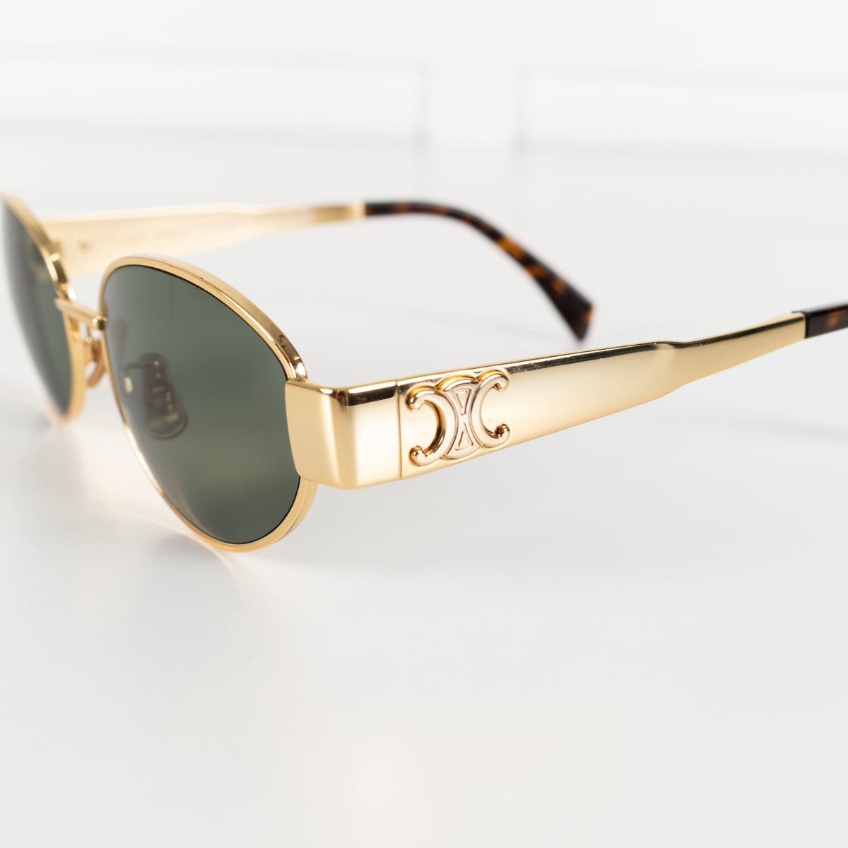 Celine Gold Metal Triomphe Oval Sunglasses