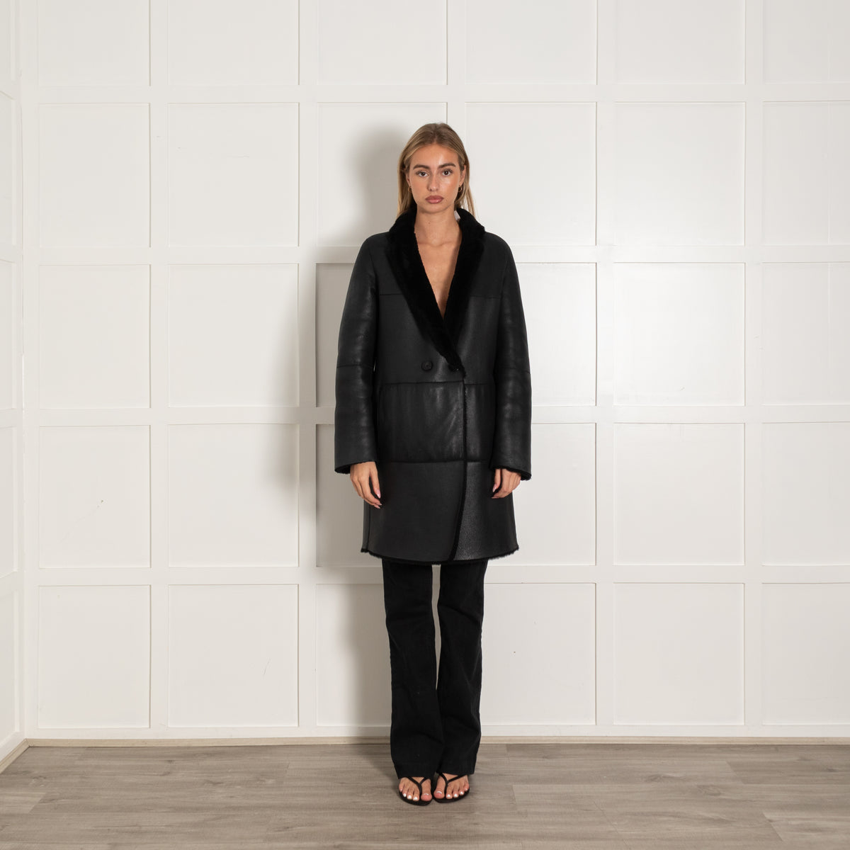Strenesse Black Reversible Sheepskin Coat
