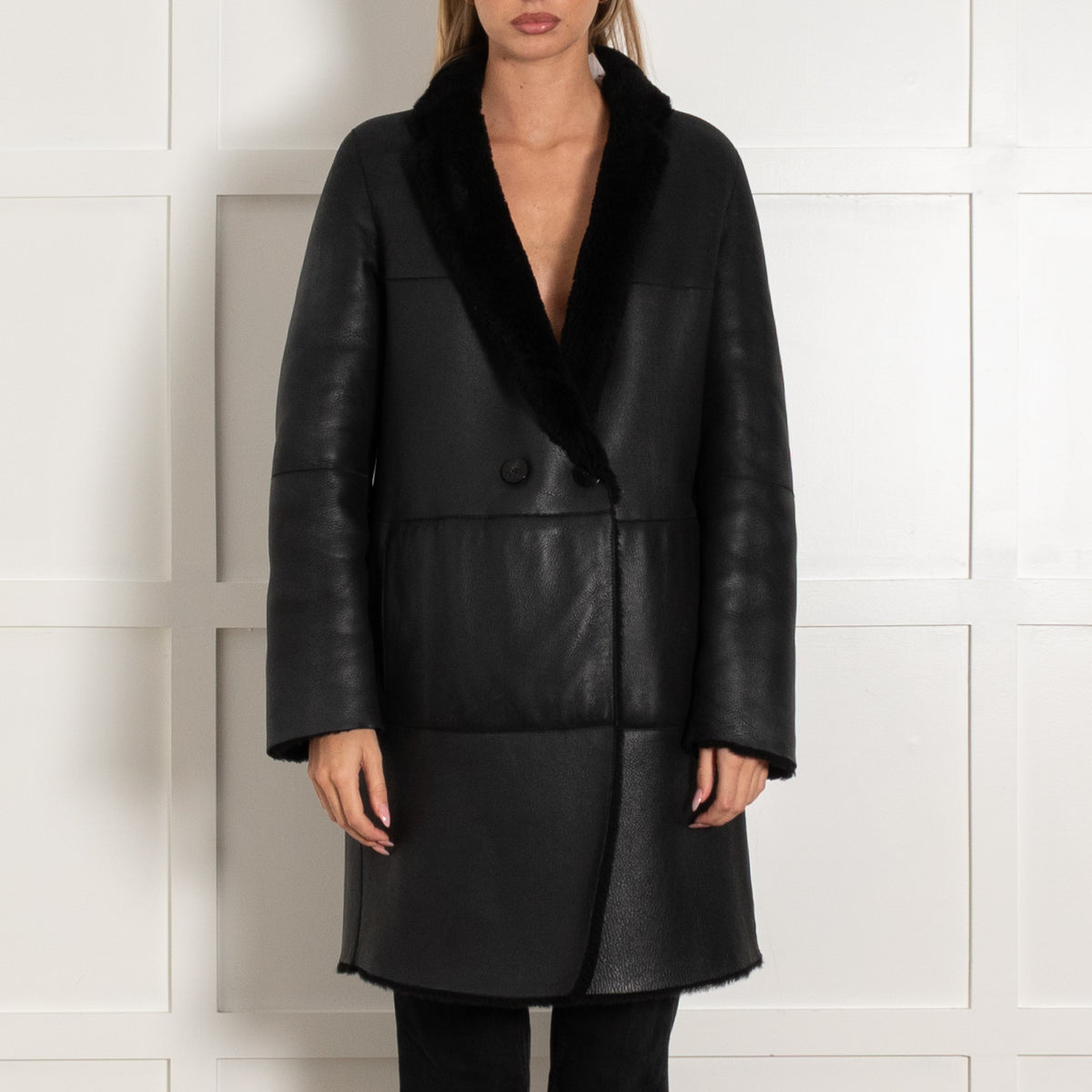 Strenesse Black Reversible Sheepskin Coat