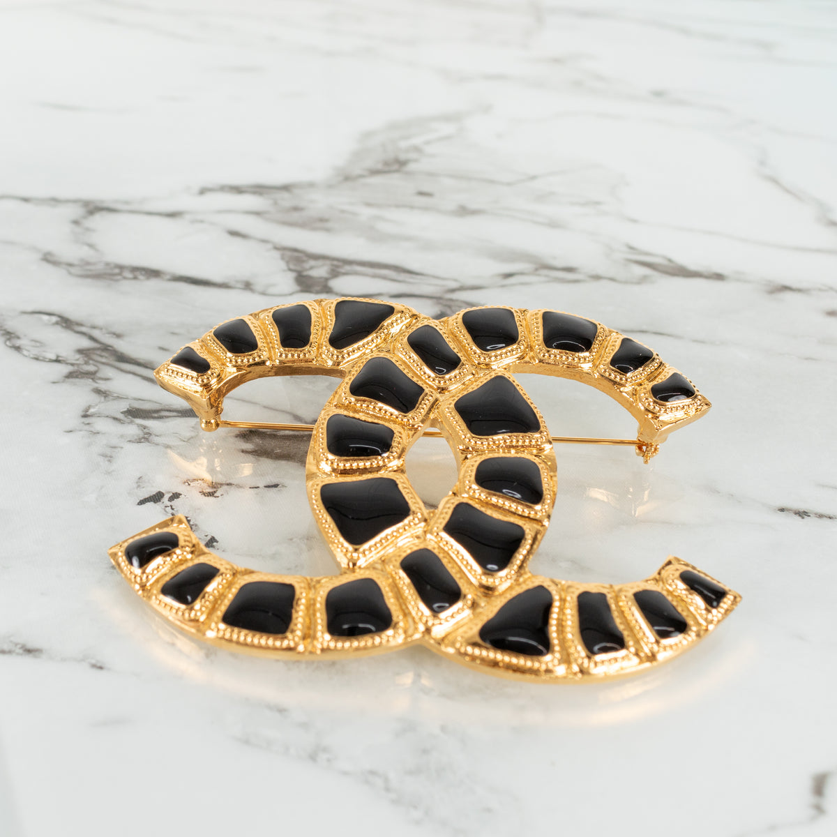 Chanel Metiers D'Art Black and Gold Large CC Brooch