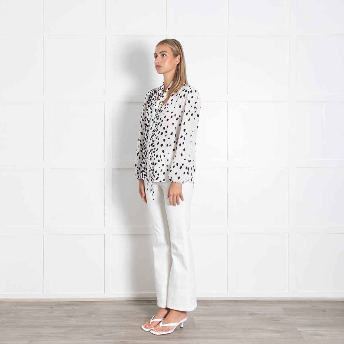 Rixo White And Black Leopard Print Silk Blouse With Tie Neck