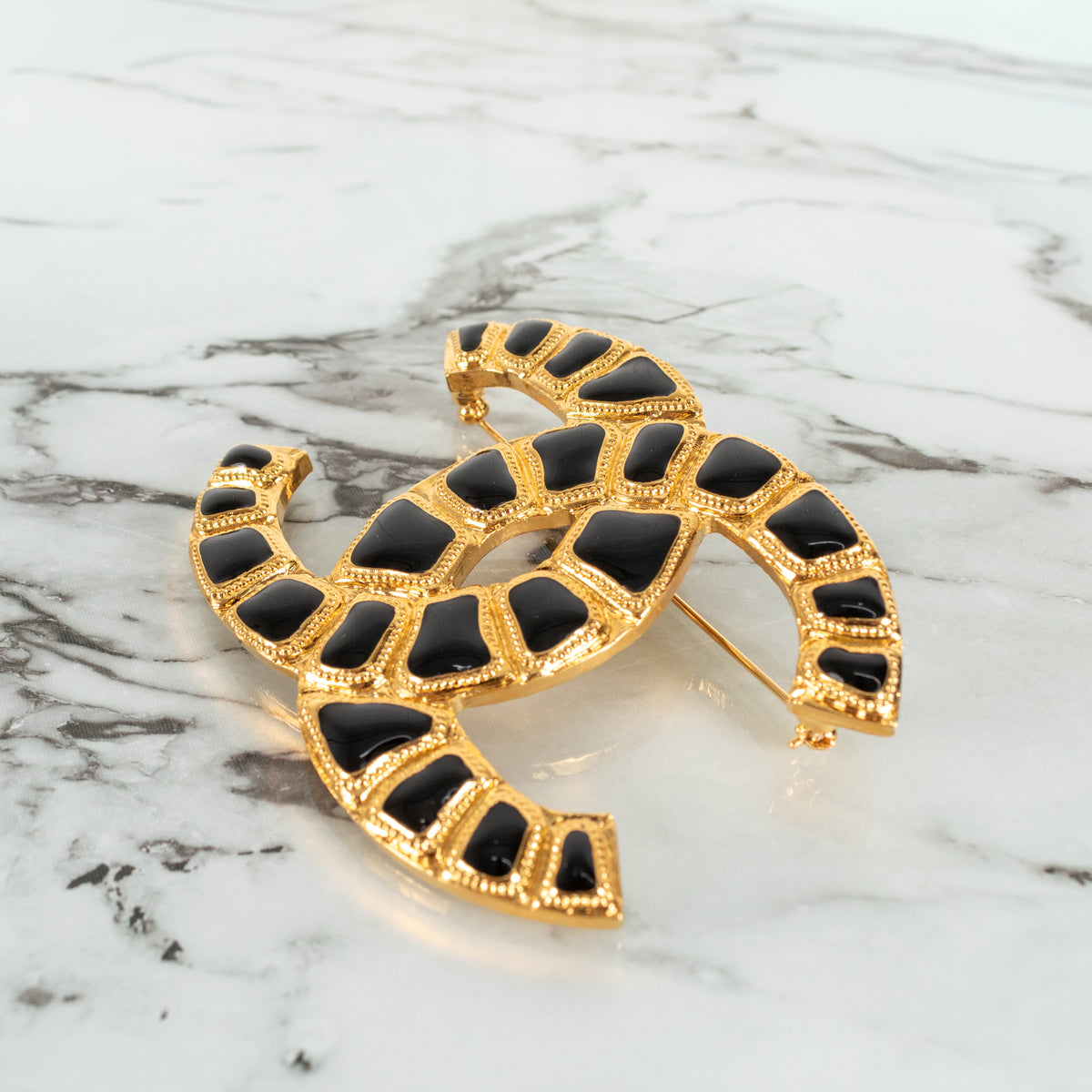 Chanel Metiers D'Art Black and Gold Large CC Brooch