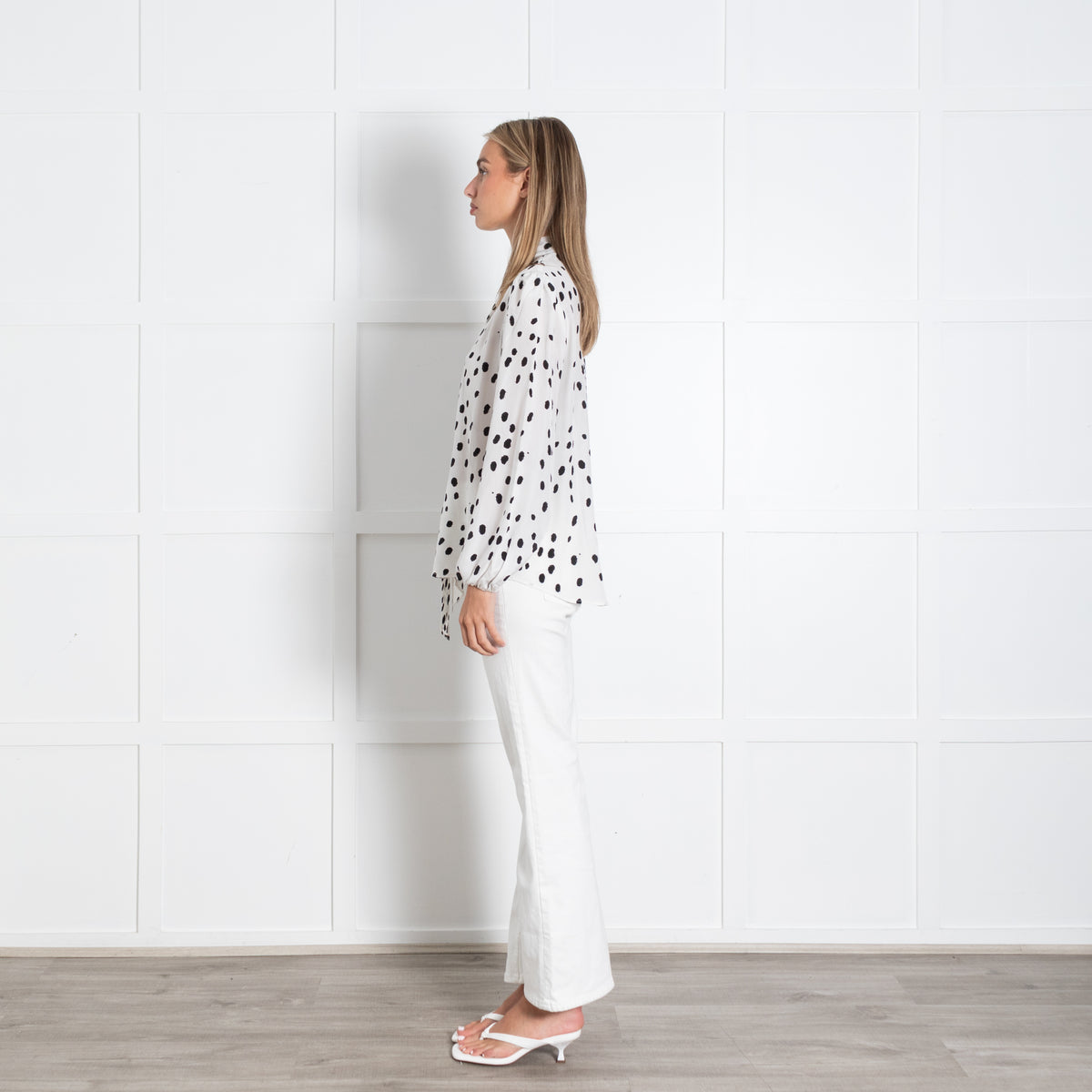 Rixo White And Black Leopard Print Silk Blouse With Tie Neck