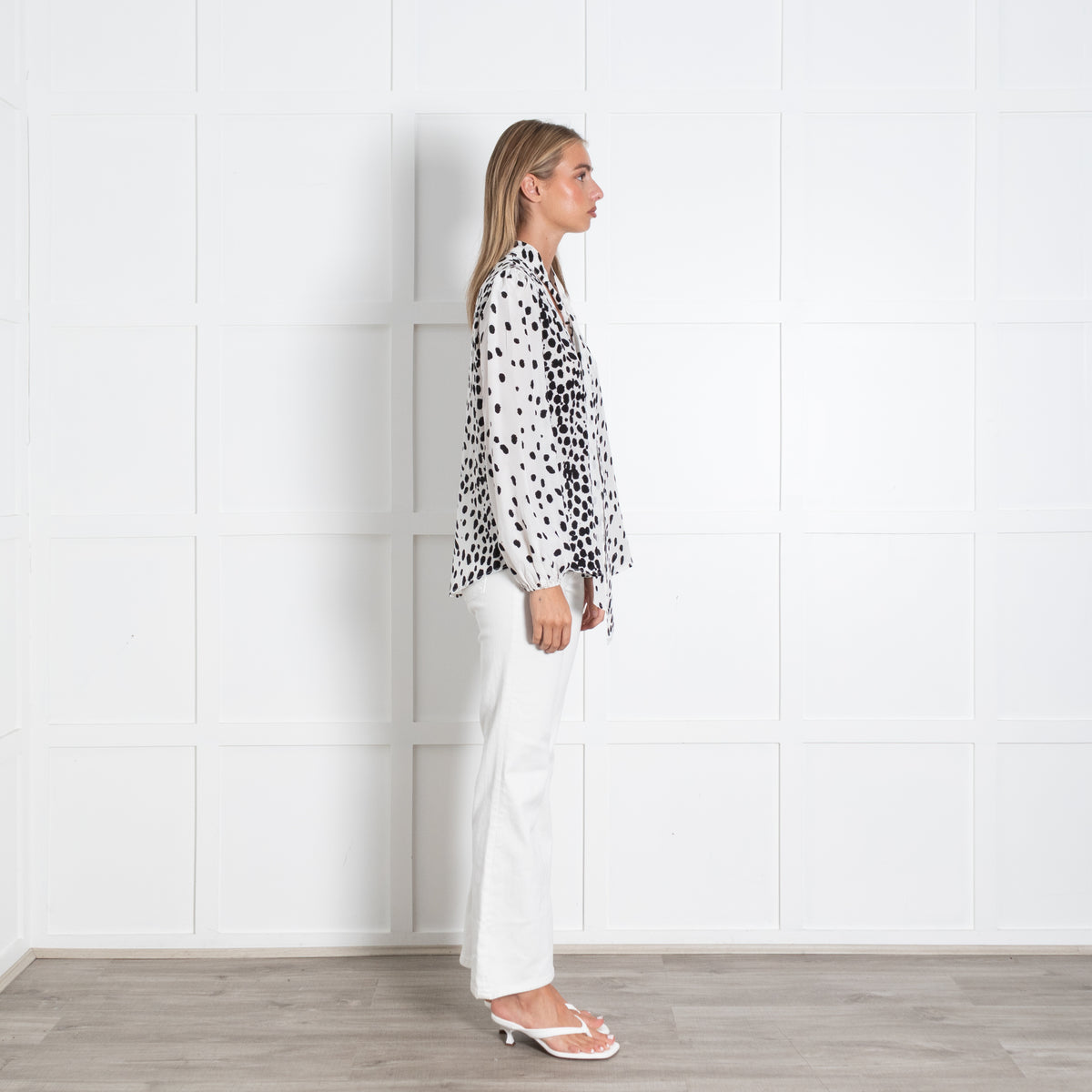 Rixo White And Black Leopard Print Silk Blouse With Tie Neck