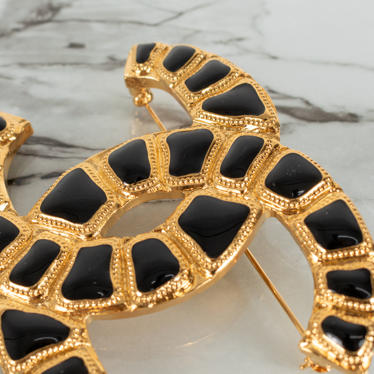 Chanel Metiers D'Art Black and Gold Large CC Brooch
