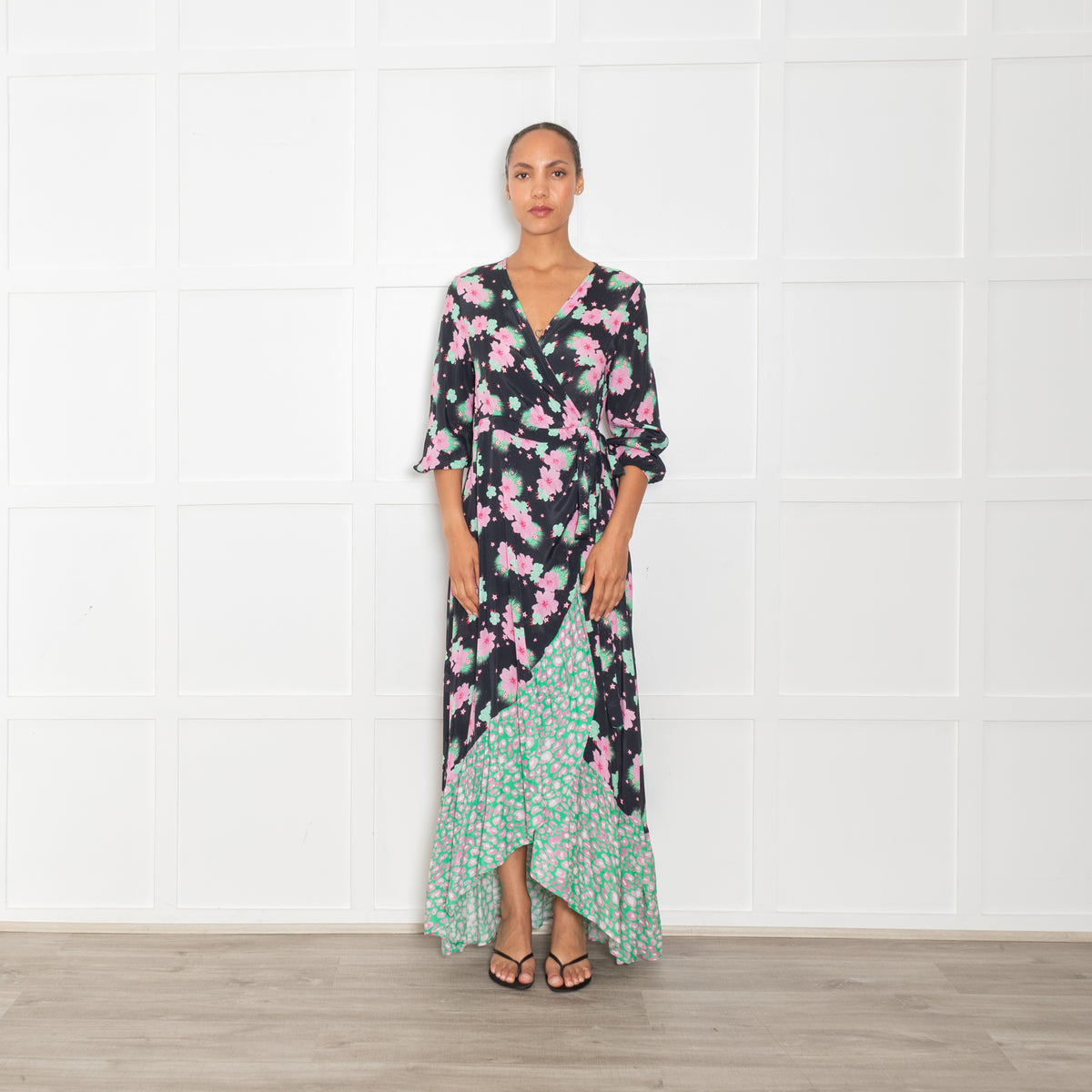 Primrose Park Black Wrap Dress With Pink Flowers
