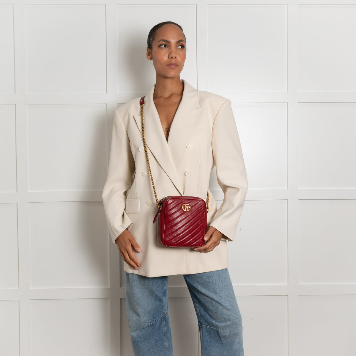 Gucci Red GG Marmont Matelasse Double Zip Crossbody