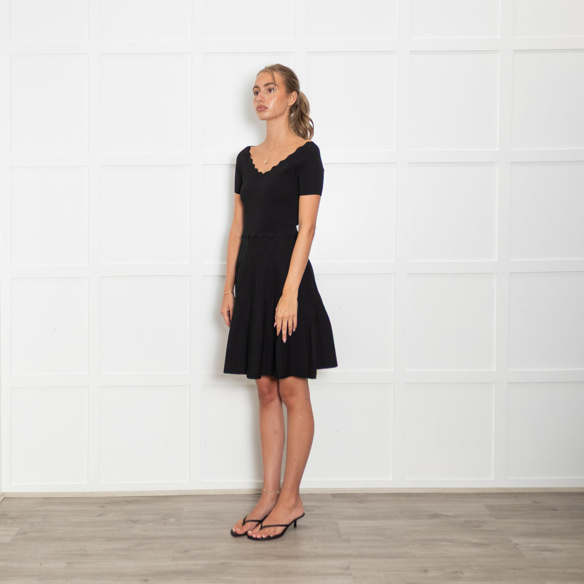 Sandro Black Knitted Scallop Edge Mini Dress