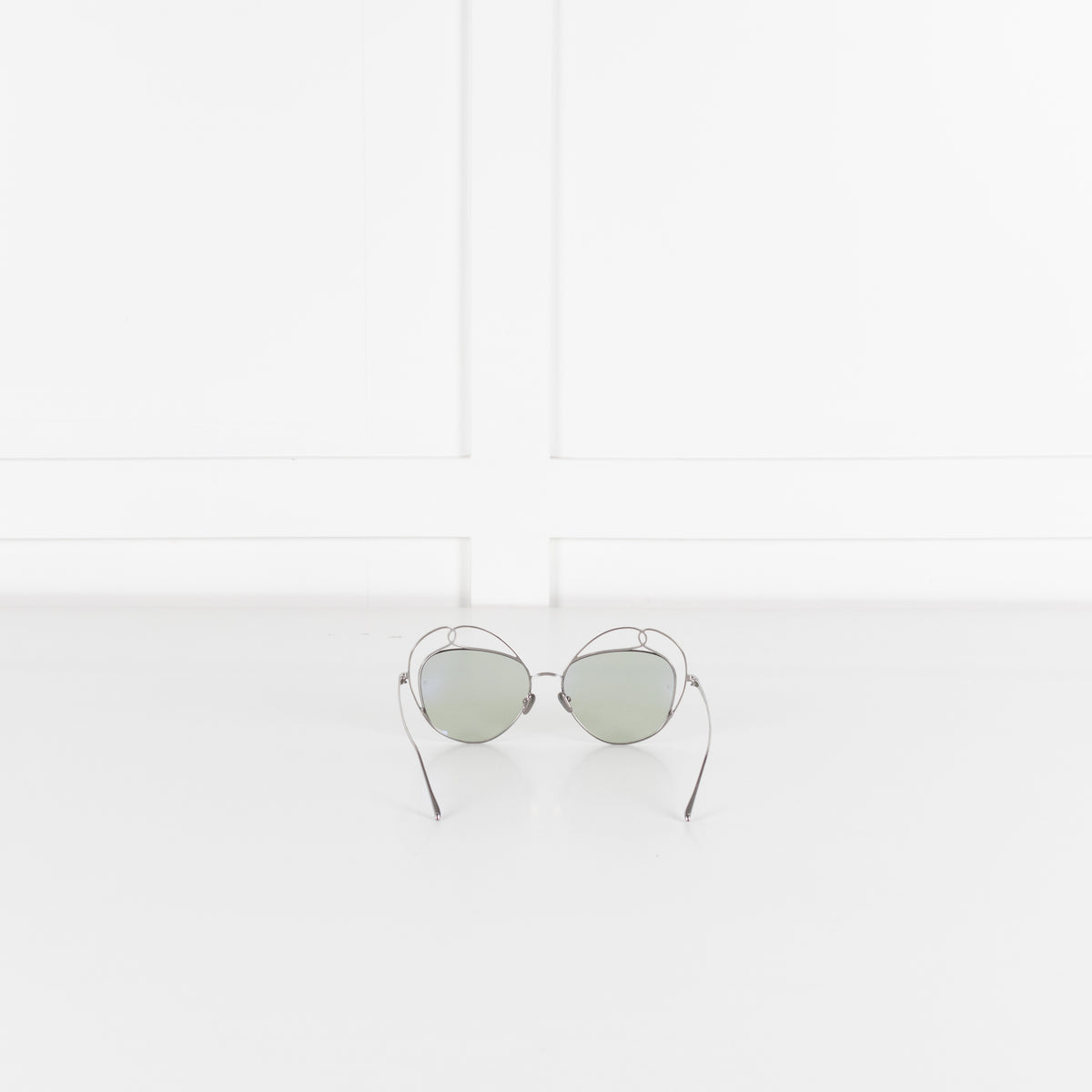 Linda Farrow Silver Titanium Cateye Sunglasses with Green lense