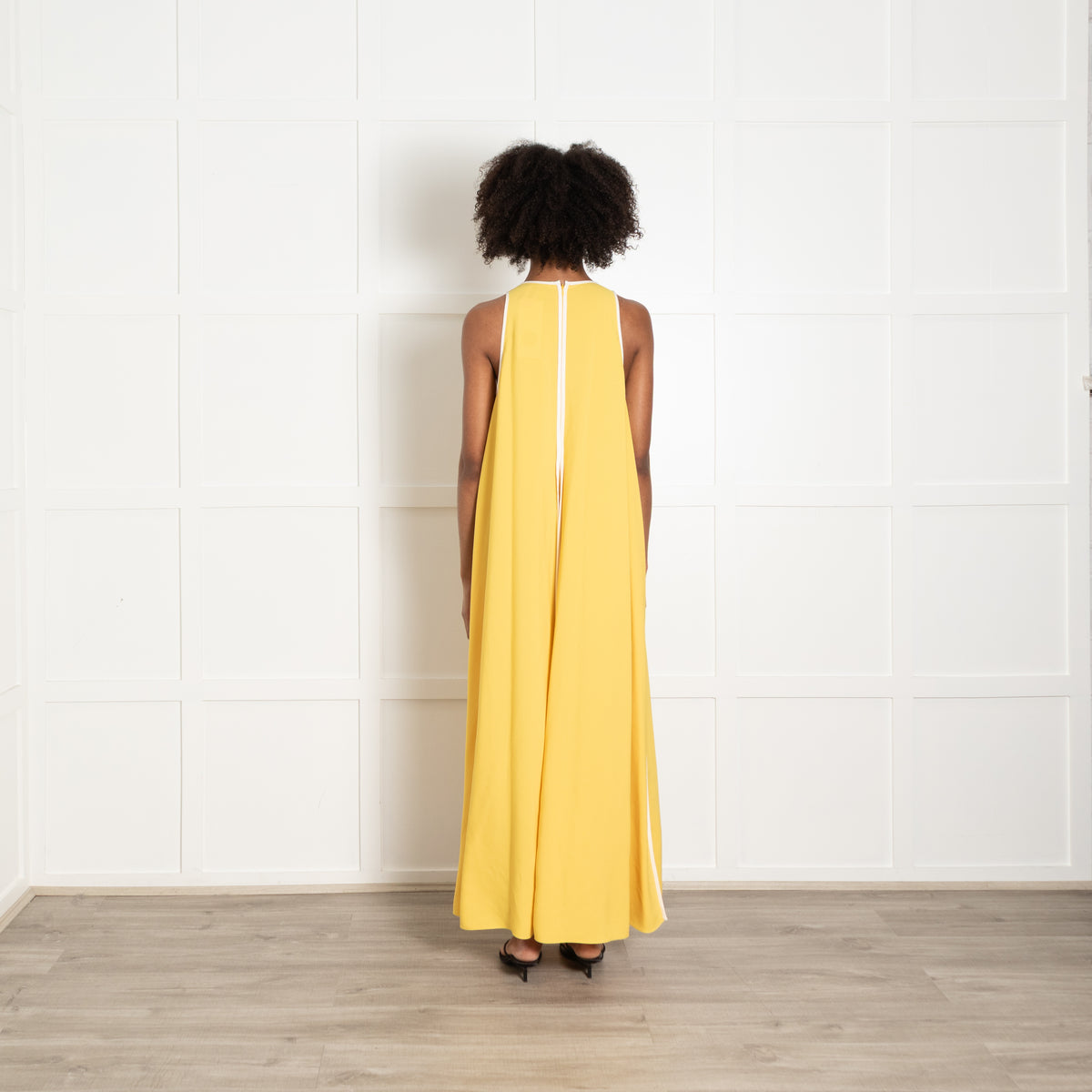 Me + Em Yellow With White Piping Maxi Sleeveless Dress