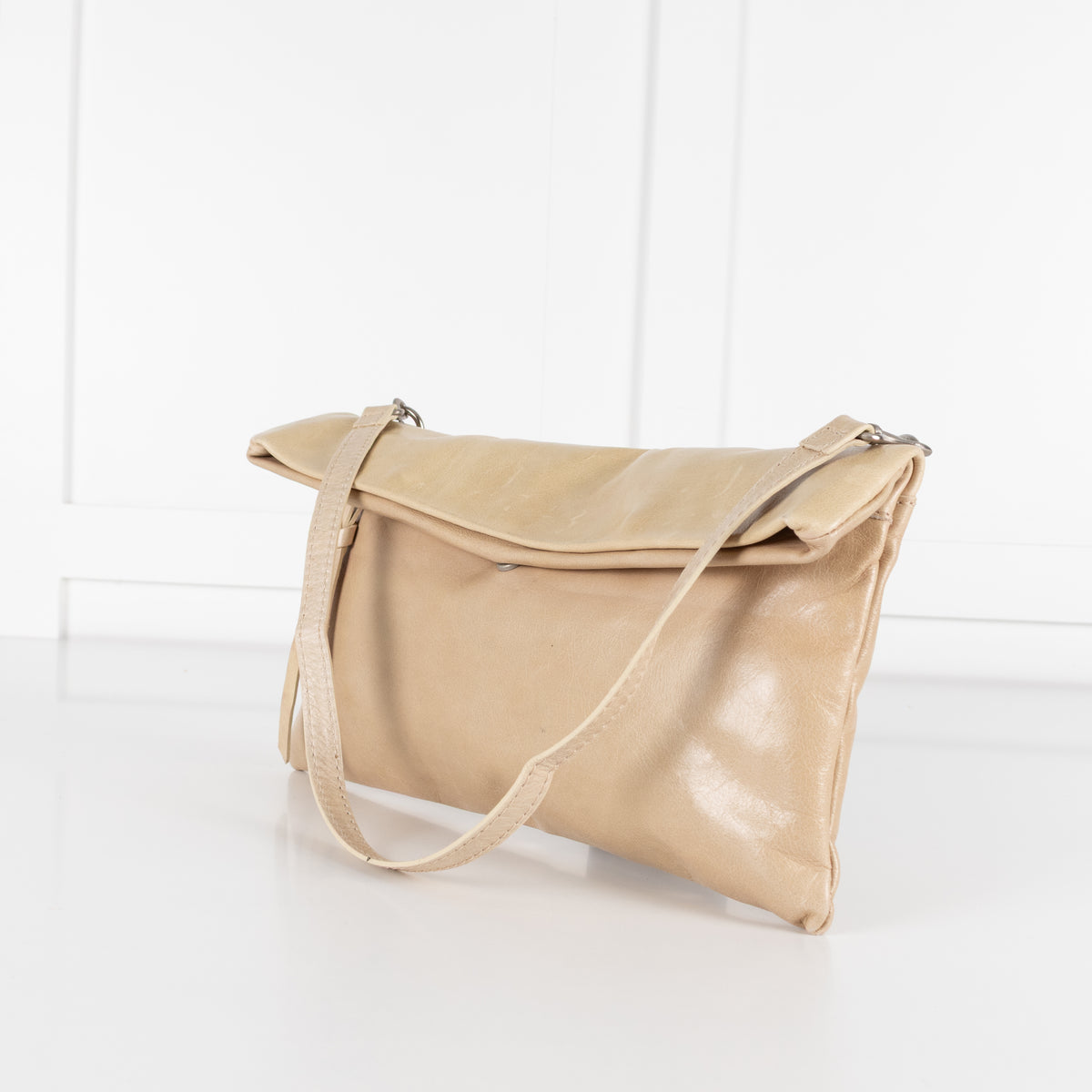 Gianni Chiarini Beige Leather Clutch with Removable Strap