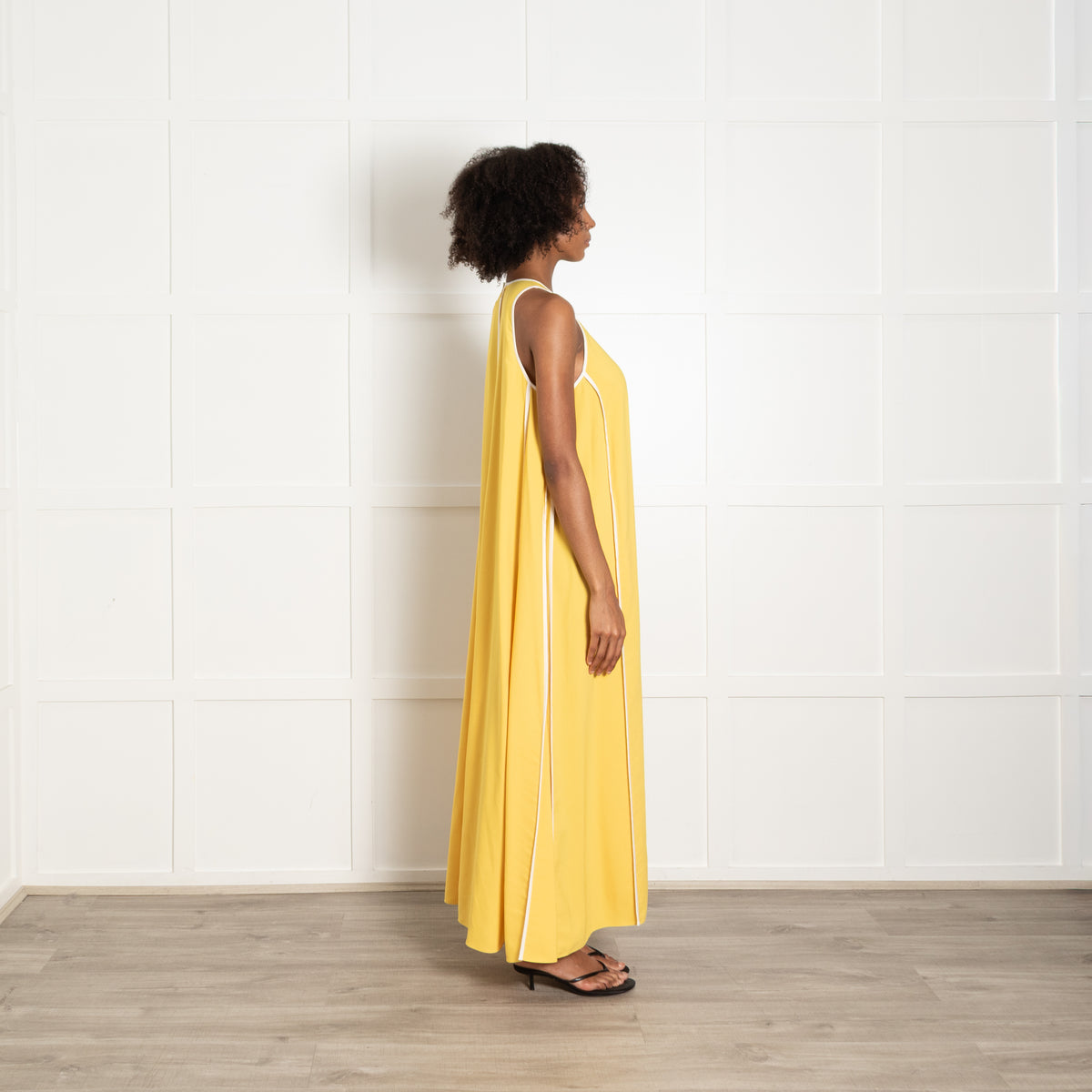 Me + Em Yellow With White Piping Maxi Sleeveless Dress