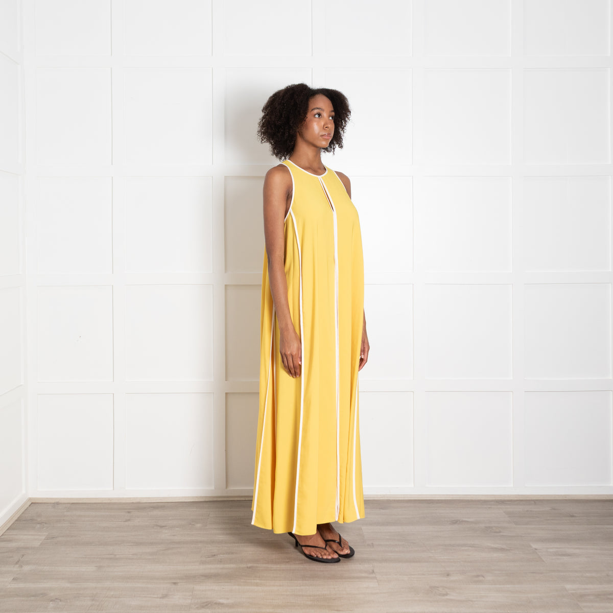 Me + Em Yellow With White Piping Maxi Sleeveless Dress