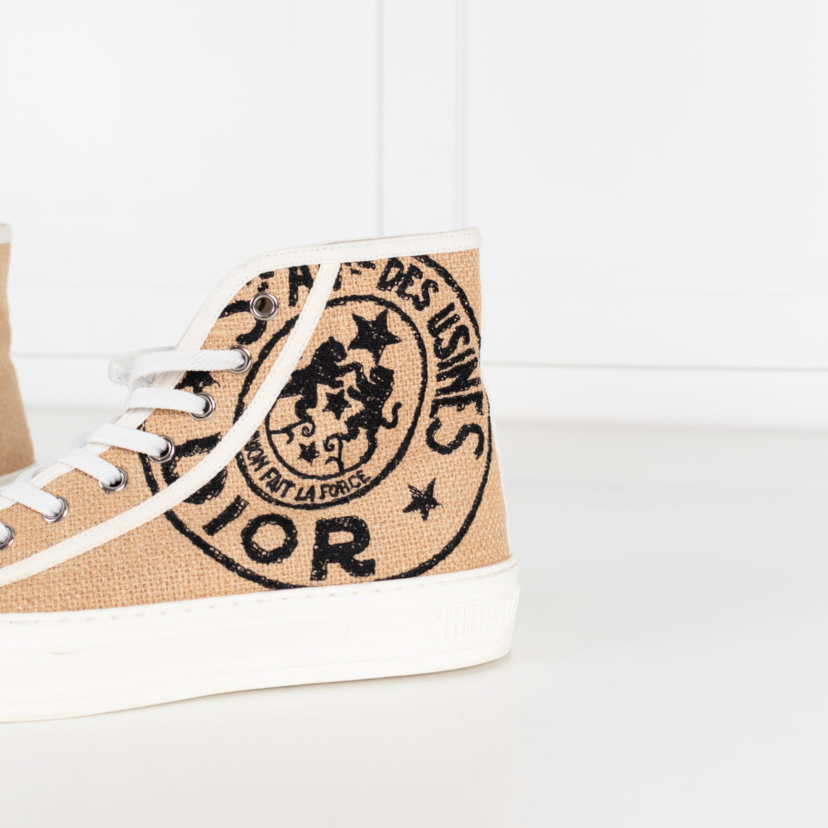 Christian Dior Beige Black Jute Union Canvas High Tops