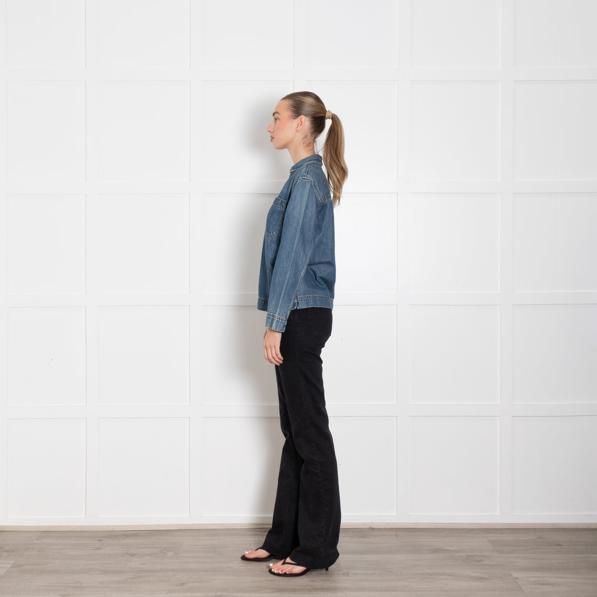 Madewell Blue Denim Front Pocket Long Sleeve Top