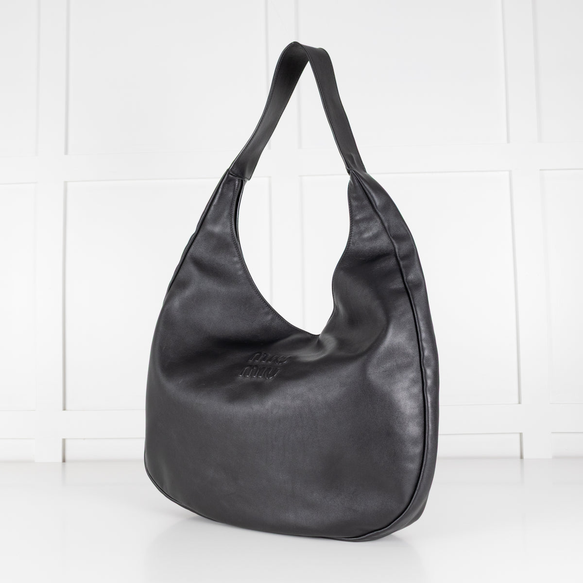 Miu Miu Black Leather Logo Hobo Bag