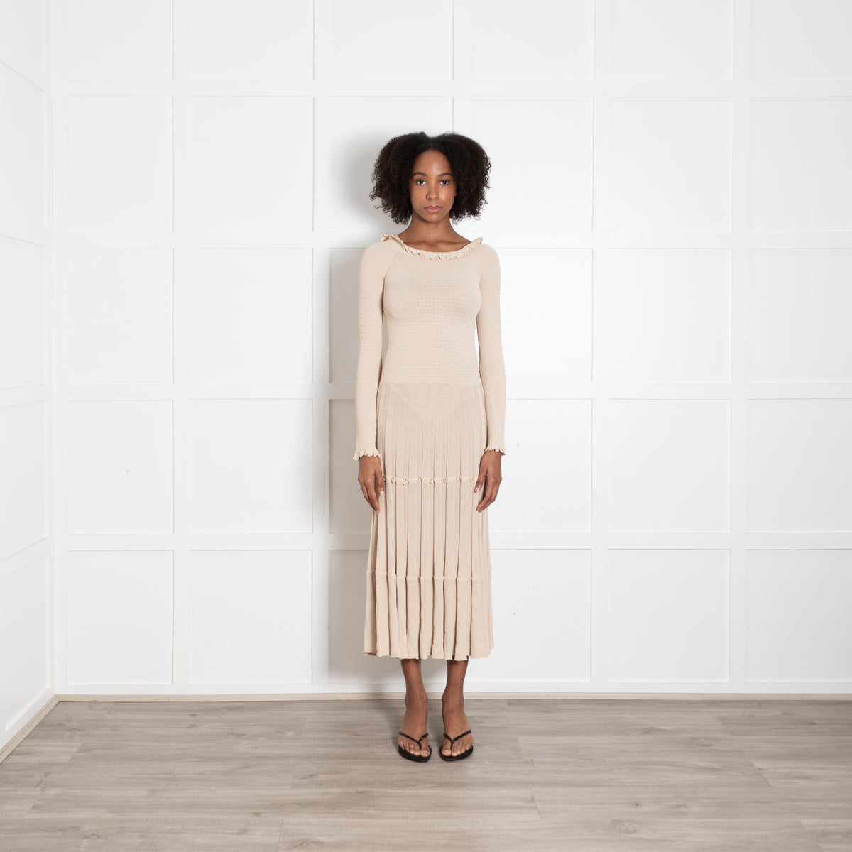Altuzarra Oyster Knit Dress With Long Sleeve And Pleated Skirt