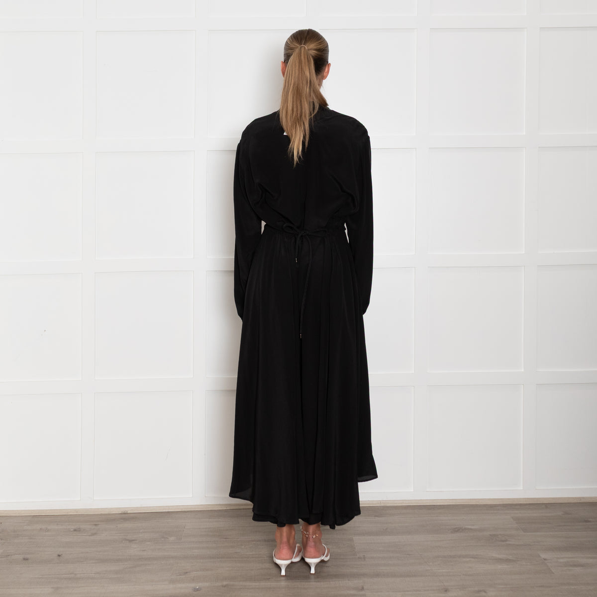 Raey Black Silk Long Sleeve Wrap Maxi Dress