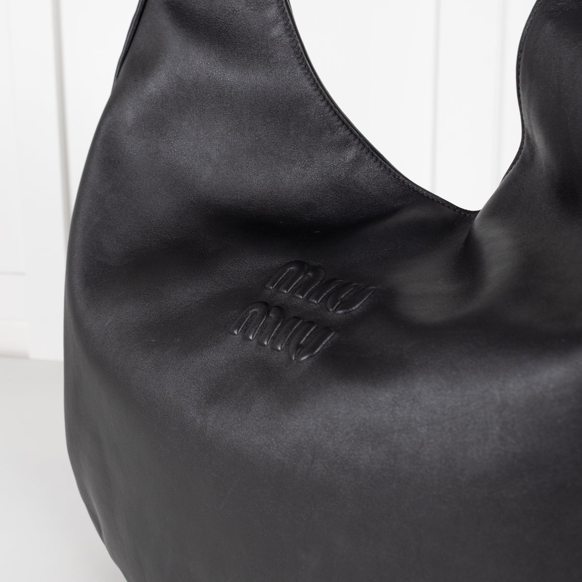 Miu Miu Black Leather Logo Hobo Bag