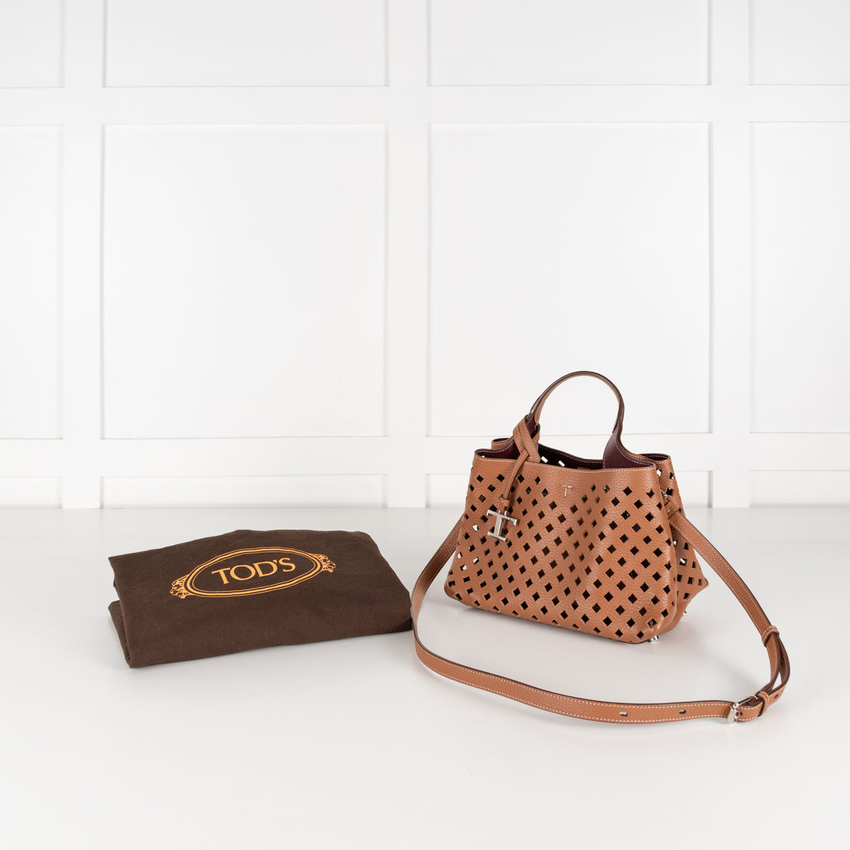 Tods Tan Cut-Out Leather Micro Tote Bag