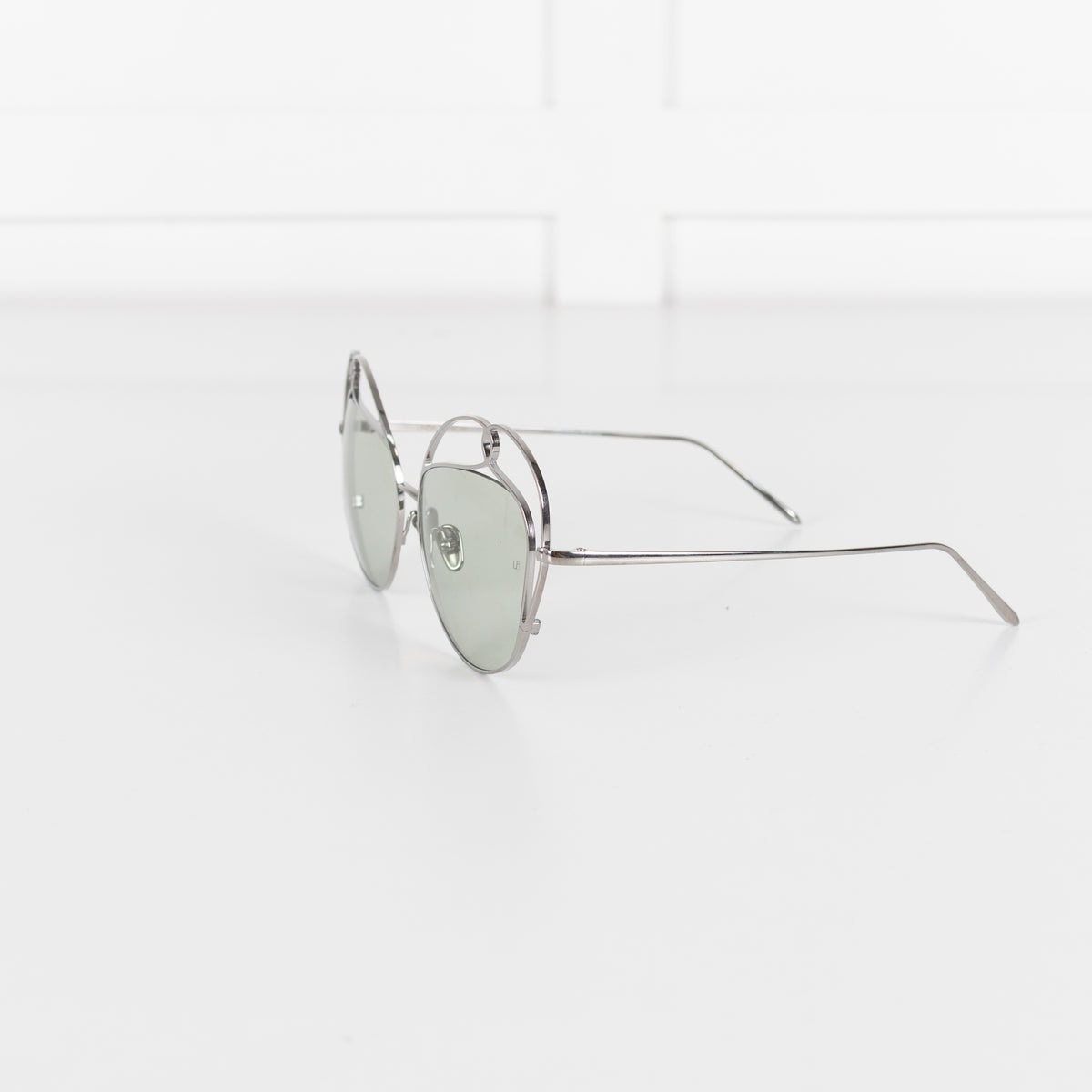 Linda Farrow Silver Titanium Cateye Sunglasses with Green lense