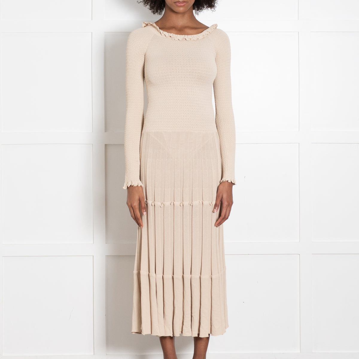 Altuzarra Oyster Knit Dress With Long Sleeve And Pleated Skirt