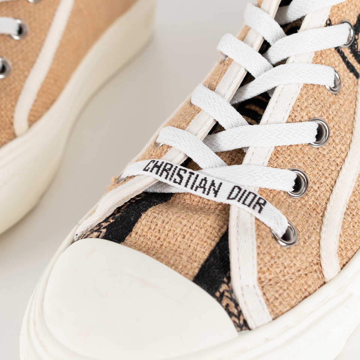Christian Dior Beige Black Jute Union Canvas High Tops