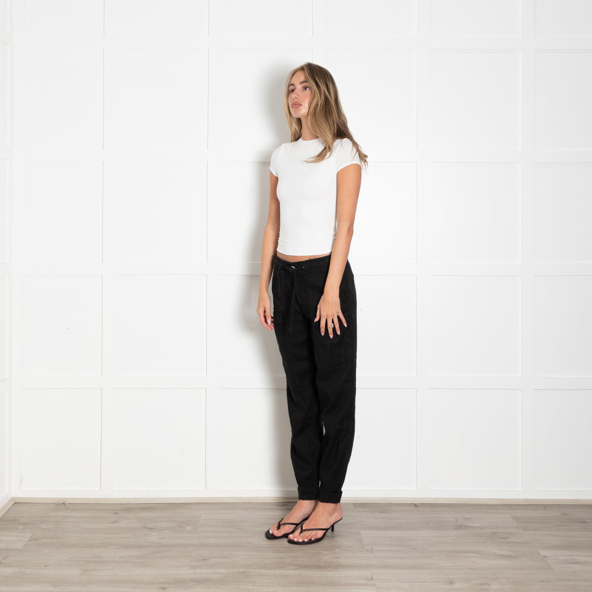 The Kooples Black Linen Cargo Drawstring Trousers