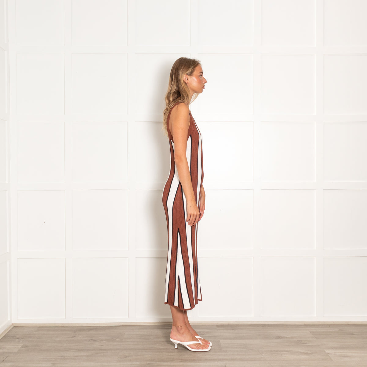 Joseph Cream and Brown Stripe Knit Dress