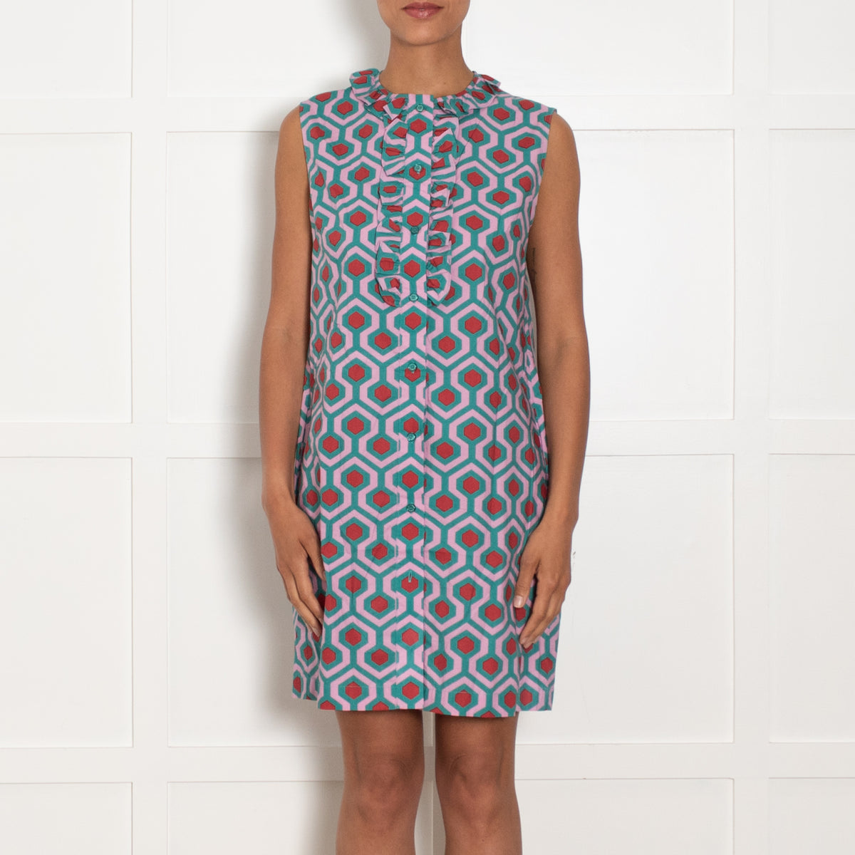 Weekend Max Mara Lilac Teal Red Geometric Print Sleeveless Dress