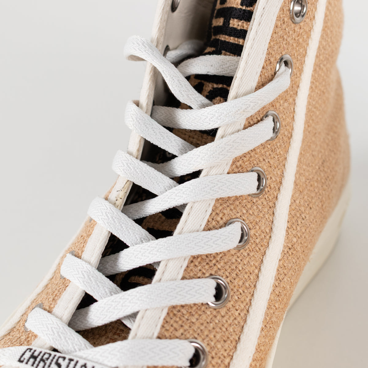Christian Dior Beige Black Jute Union Canvas High Tops