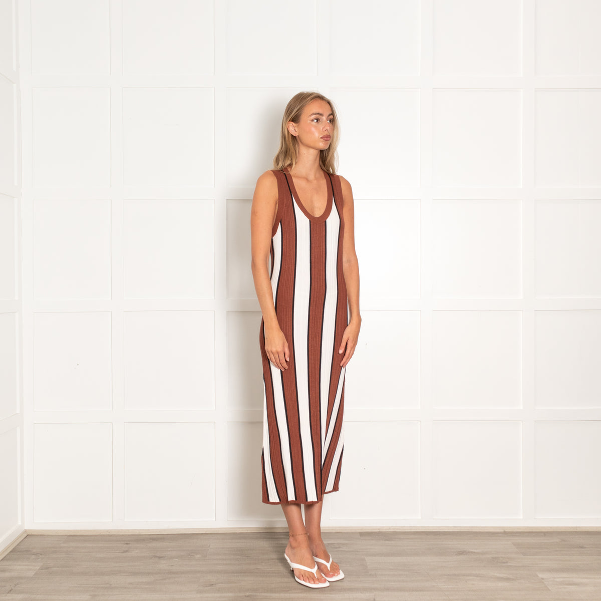 Joseph Cream and Brown Stripe Knit Dress
