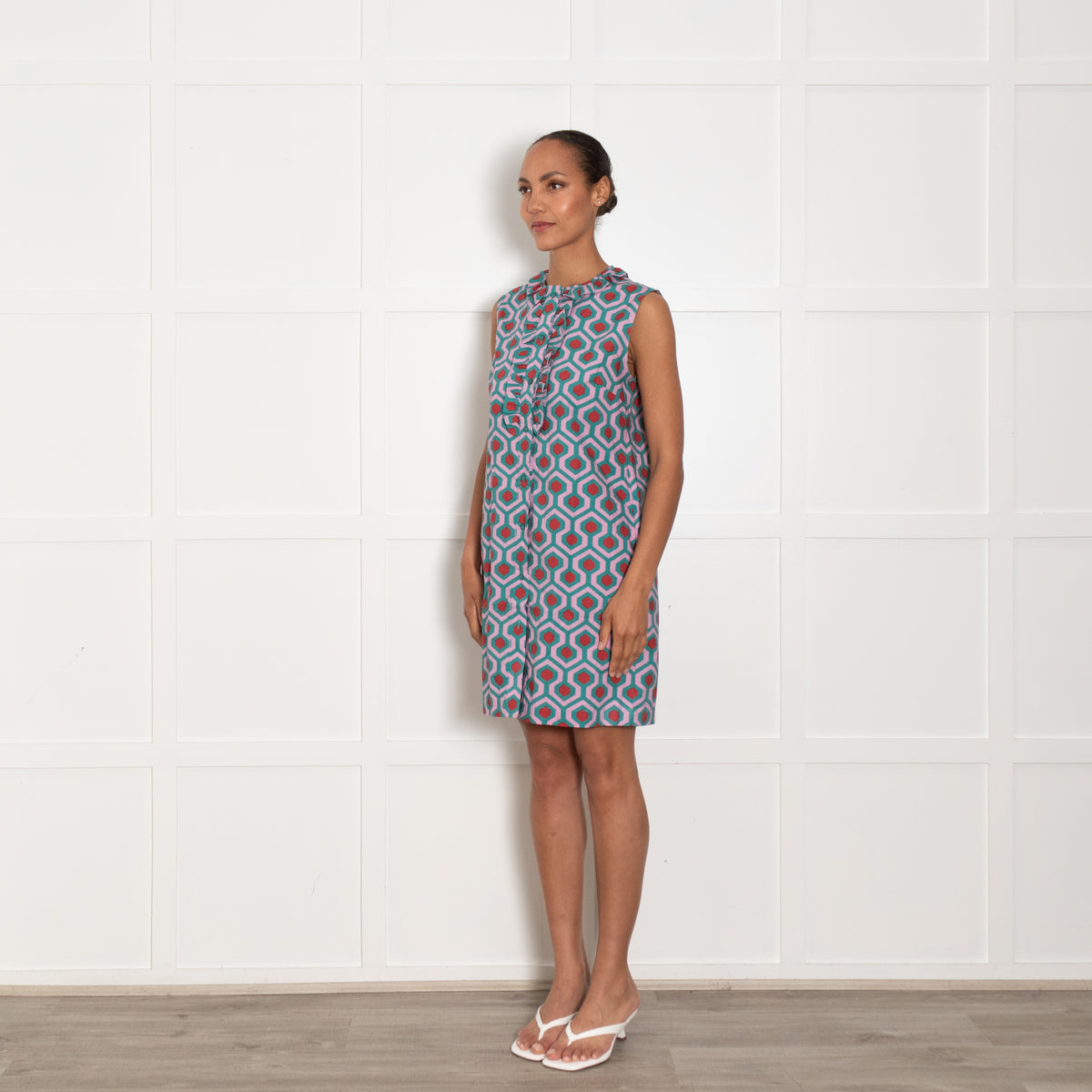 Weekend Max Mara Lilac Teal Red Geometric Print Sleeveless Dress