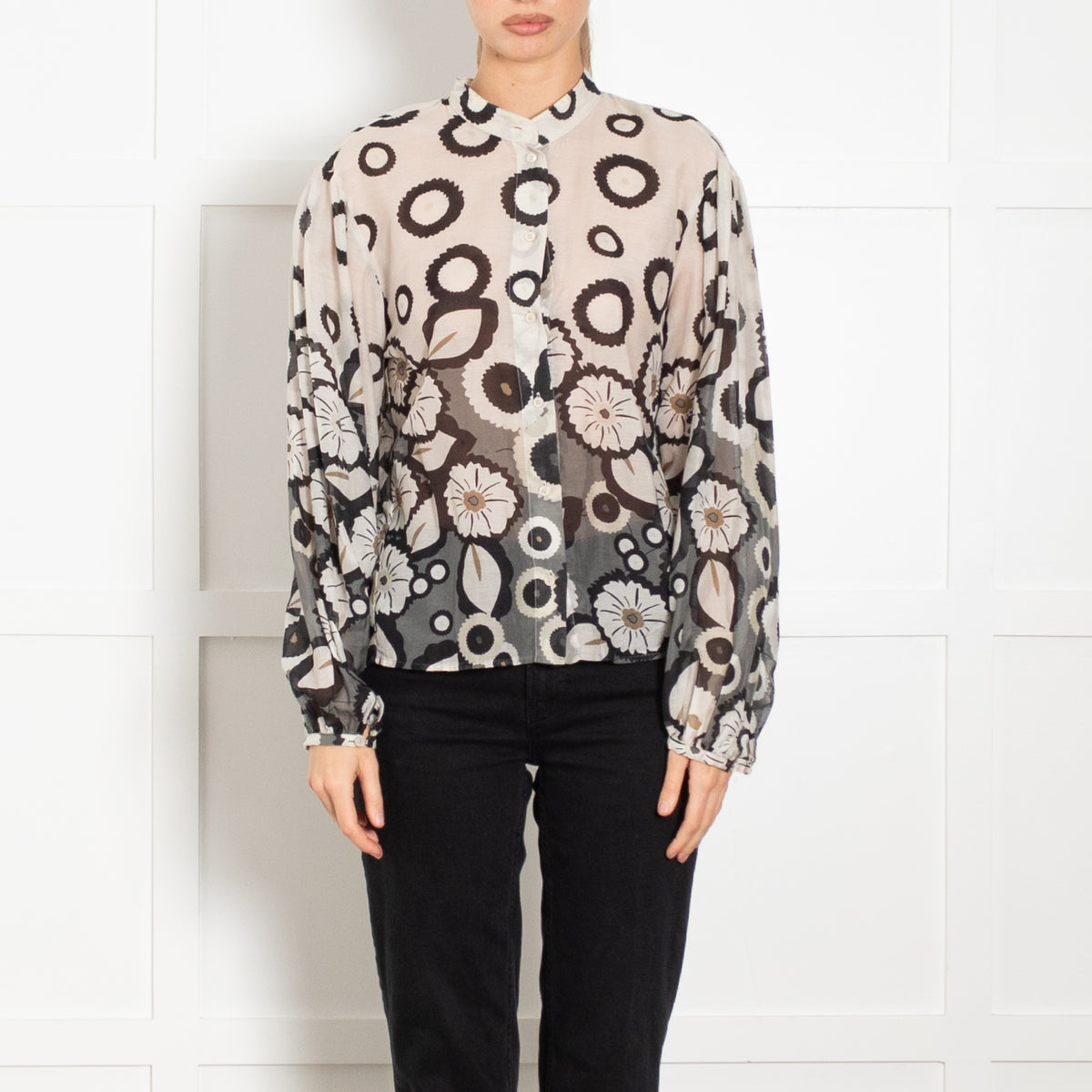 Luisa Cerano Cream Blouse With Black And Grey Circle Pattern