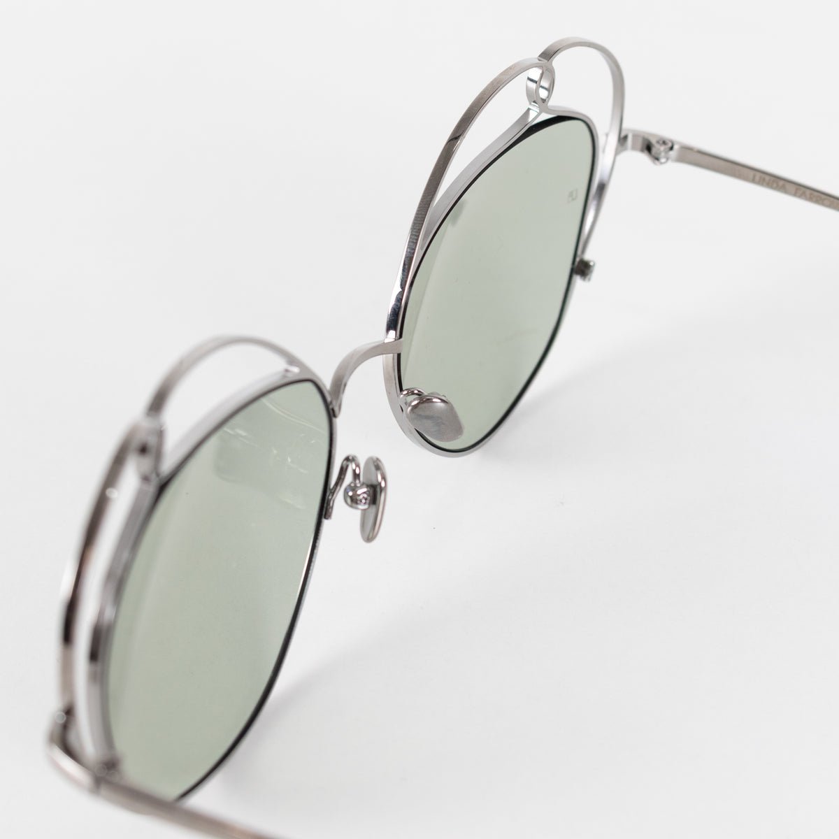 Linda Farrow Silver Titanium Cateye Sunglasses with Green lense