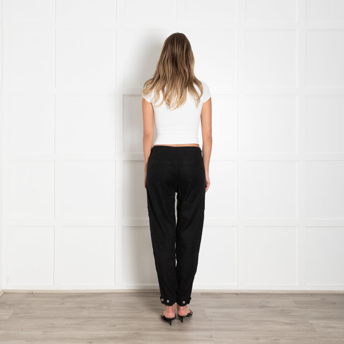 The Kooples Black Linen Cargo Drawstring Trousers