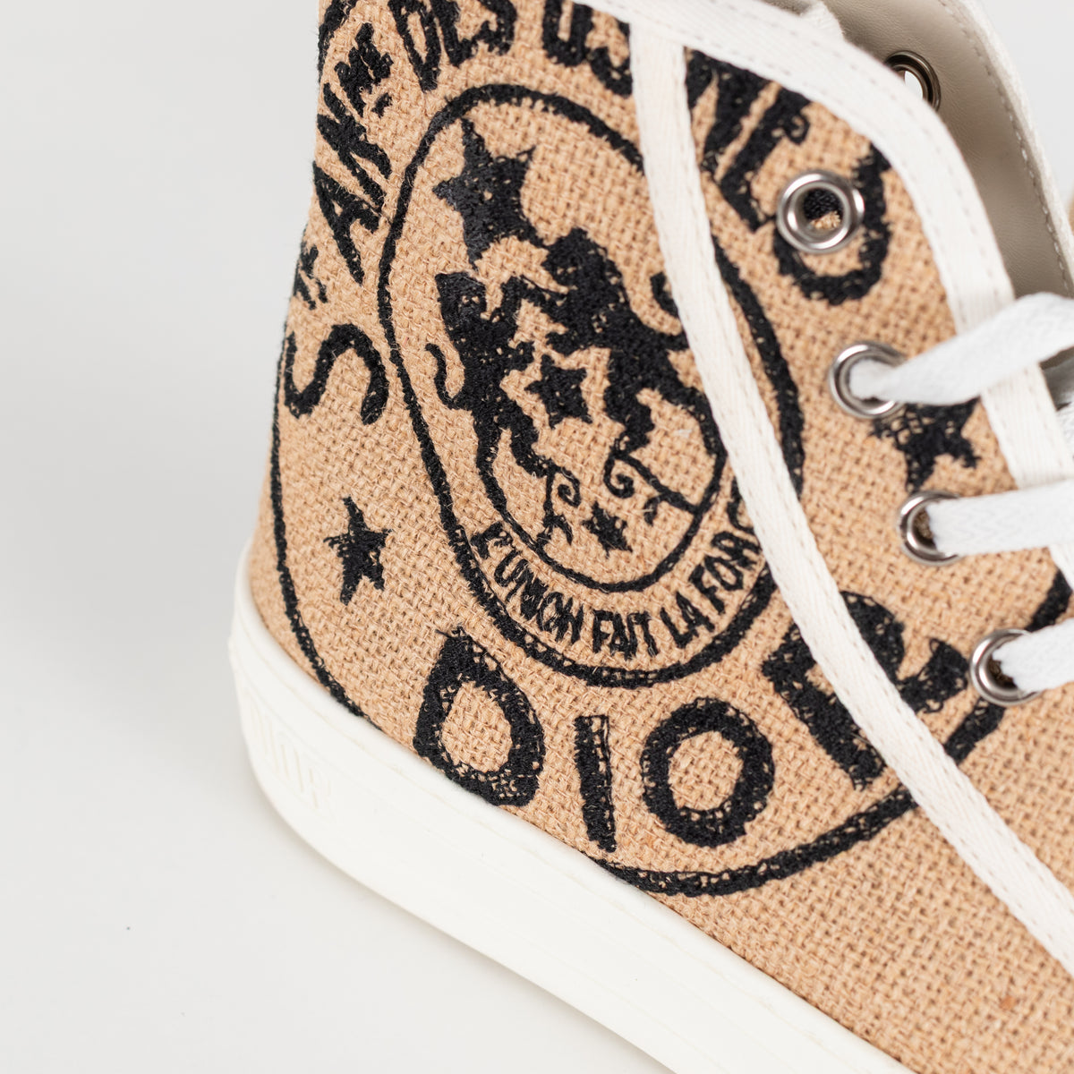 Christian Dior Beige Black Jute Union Canvas High Tops