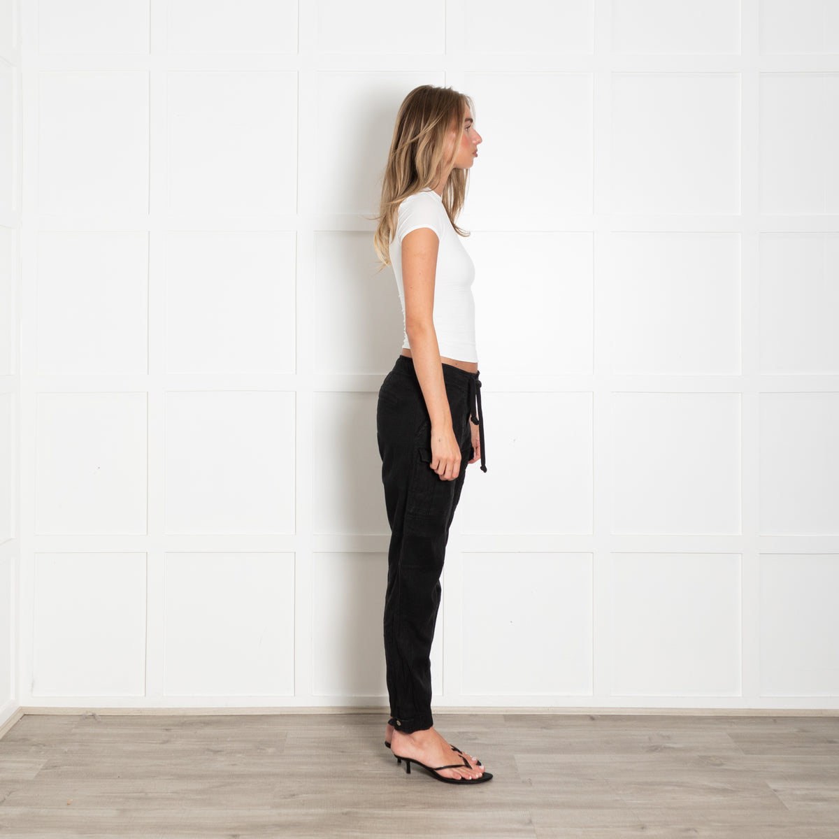The Kooples Black Linen Cargo Drawstring Trousers