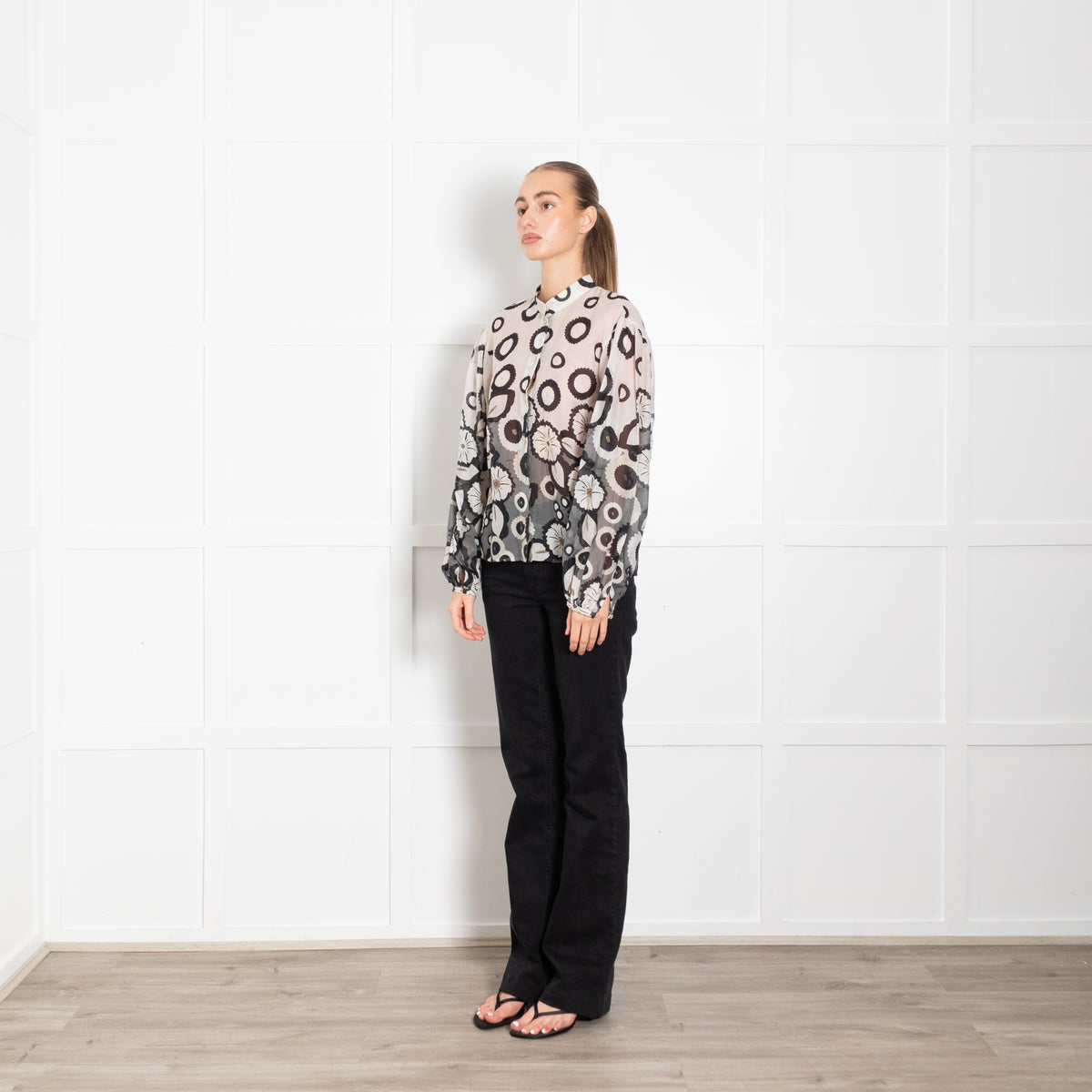 Luisa Cerano Cream Blouse With Black And Grey Circle Pattern