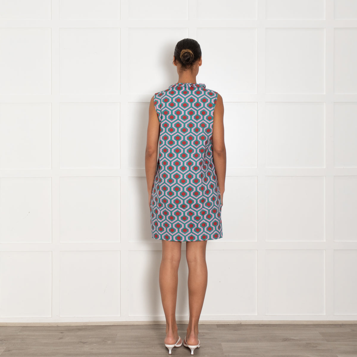 Weekend Max Mara Lilac Teal Red Geometric Print Sleeveless Dress