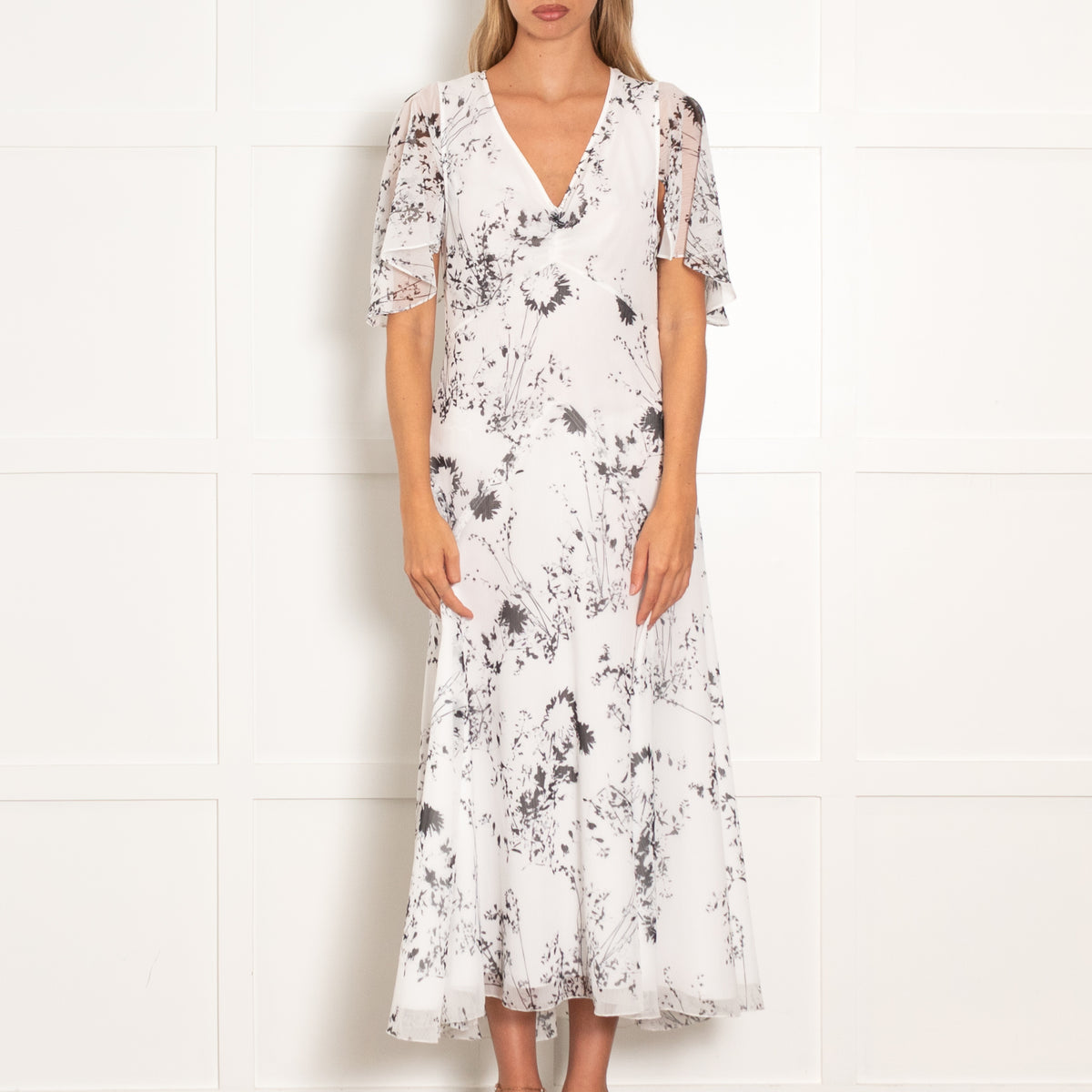 Victoria Beckham White Black Floral Sheer Plisse Dress