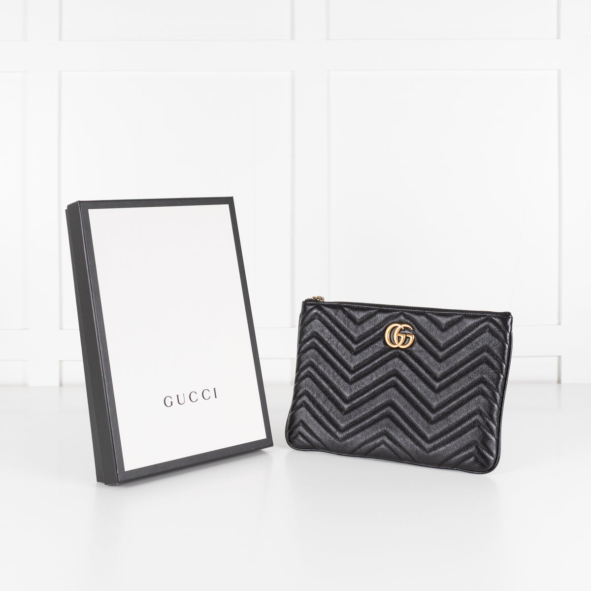 Gucci Black Leather Chevron Pouch